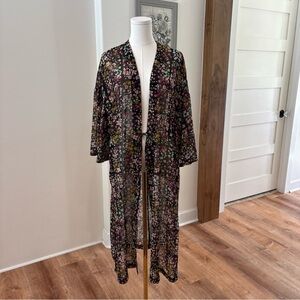 Wild Fable One Size Fits Most Black Floral Bloomcore Sheer Overlay Casual Top